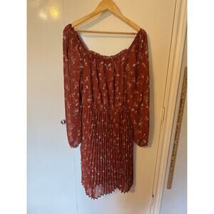 Lark & Grey Burnt Orange Autumn Long Sleeve Dress with Pleated Skirt XL